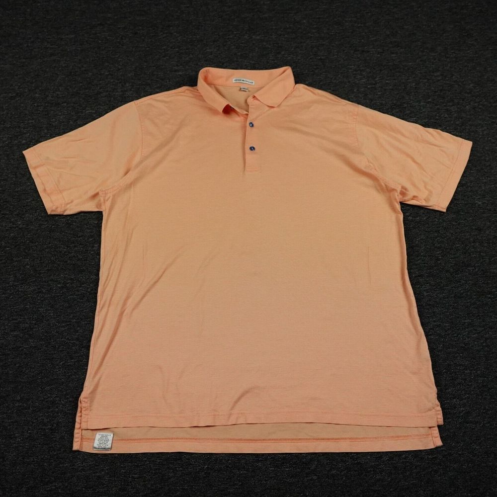 Peter Millar Polo‎ Shirt Mens Extra Large Orange Striped Golf Golfer Lightweight